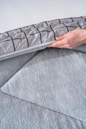 Gray Checked Loura Single-Sided Reversible Lux Wellsoft Quilt Set 155x215 cm