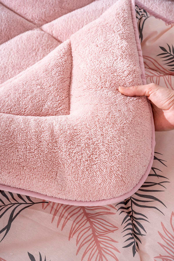 Powder Pink Leaf Loura Double-Sided Luxury Wellsoft Duvet Set for Double Bed 195x215 cm