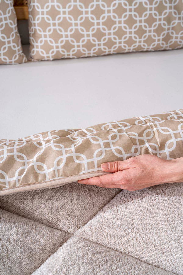 Beige Geometric Loura Single Size Reversible Luxury Wellsoft Duvet Set 155x215 cm