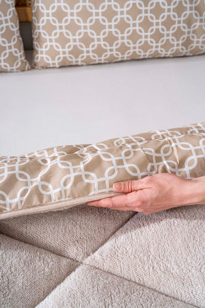 Beige Geometric Loura Double King-Sized Reversible Deluxe Wellsoft Duvet Set 195x215 cm