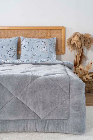 Grey Floral Loura Single-Sided Reversible Luxury Wellsoft Duvet Set 155x215 cm