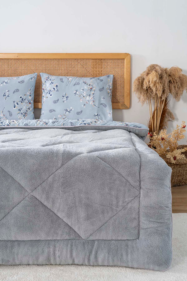 Grey Floral Loura Single-Sided Reversible Luxury Wellsoft Duvet Set 155x215 cm