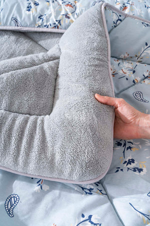 Gray Floral Loura Double-Sided Deluxe Wellsoft Quilt Set for Double Bed 195x215 cm