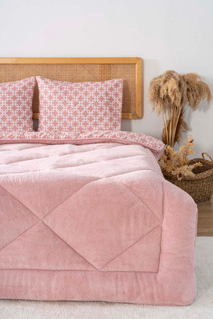 Powder Geometric Loura Double-Sided Luxury Wellsoft Quilt Set for Double Bed 195x215 cm