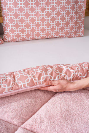 Powder Geometric Loura Double-Sided Luxury Wellsoft Quilt Set for Double Bed 195x215 cm