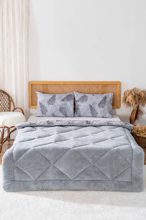 Gray Leaf Loura Single-Sided Double-Sided Lux Wellsoft Quilt Set 155x215 cm