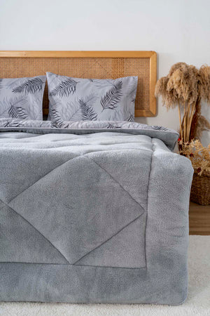 Gray Leaf Loura Single-Sided Double-Sided Lux Wellsoft Quilt Set 155x215 cm