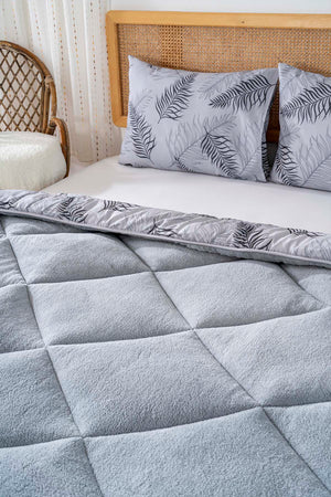 Gray Leaf Loura Single-Sided Double-Sided Lux Wellsoft Quilt Set 155x215 cm