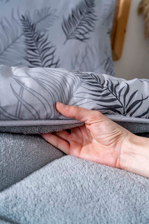 Gray Leaf Loura Single-Sided Double-Sided Lux Wellsoft Quilt Set 155x215 cm