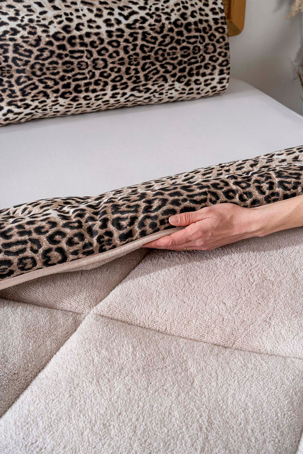 Beige Leopard Loura Single-Sided Double-Sided Luxury Wellsoft Quilt Set 155x215 cm