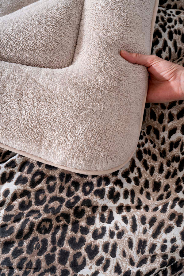 Beige Leopard Loura Single-Sided Double-Sided Luxury Wellsoft Quilt Set 155x215 cm
