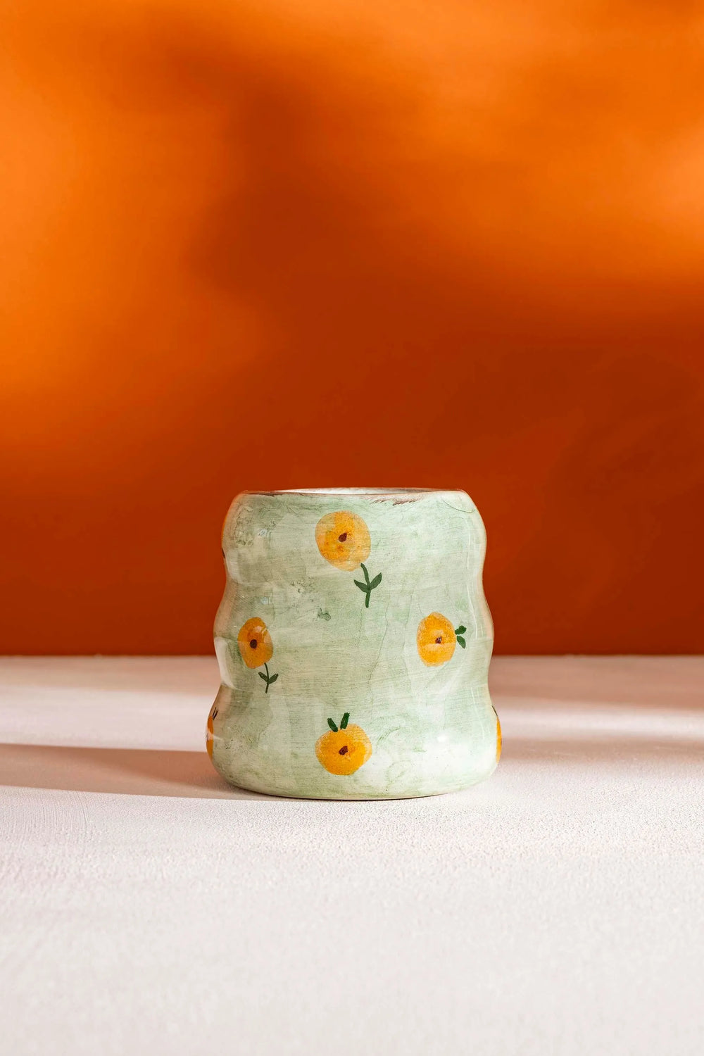 Green Flower Amore Handmade Ceramic Double Coffee Cup Mug