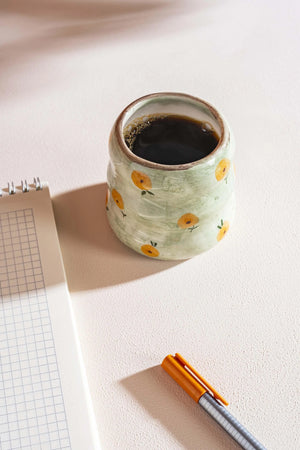 Green Flower Amore Handmade Ceramic Double Coffee Cup Mug