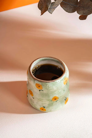 Green Flower Amore Handmade Ceramic Double Coffee Cup Mug