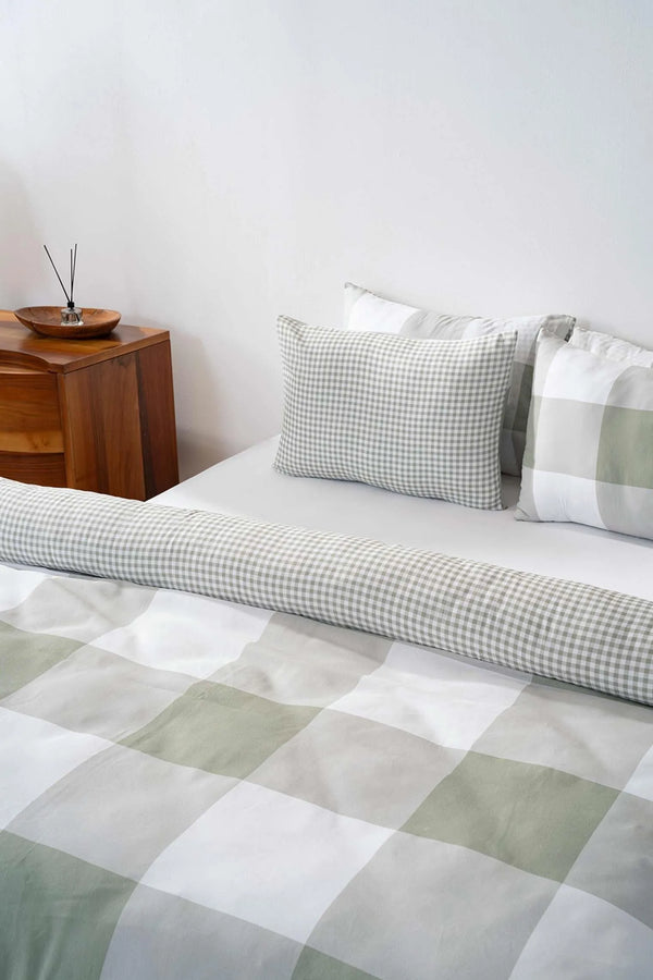Green Checkered Outlet Double Duvet Cover Set – Cotton