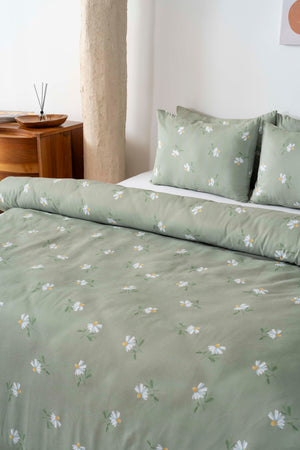 Green Daisy Outlet Double Bedding Set – Cotton
