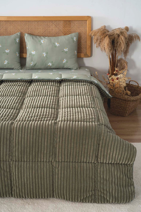 Green Daisy Single/Twin Deluxe Sleep Set – Reversible Wellsoft & Cotton Quilt, 2-Piece, 165x200 cm
