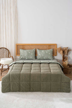 Green Daisy Single/Twin Deluxe Sleep Set – Reversible Wellsoft & Cotton Quilt, 2-Piece, 165x200 cm