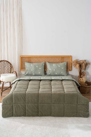Green Daisy Single/Twin Deluxe Sleep Set – Reversible Wellsoft & Cotton Quilt, 2-Piece, 165x200 cm