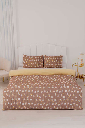 Brown Daisy Single Duvet Cover Set – Cotton