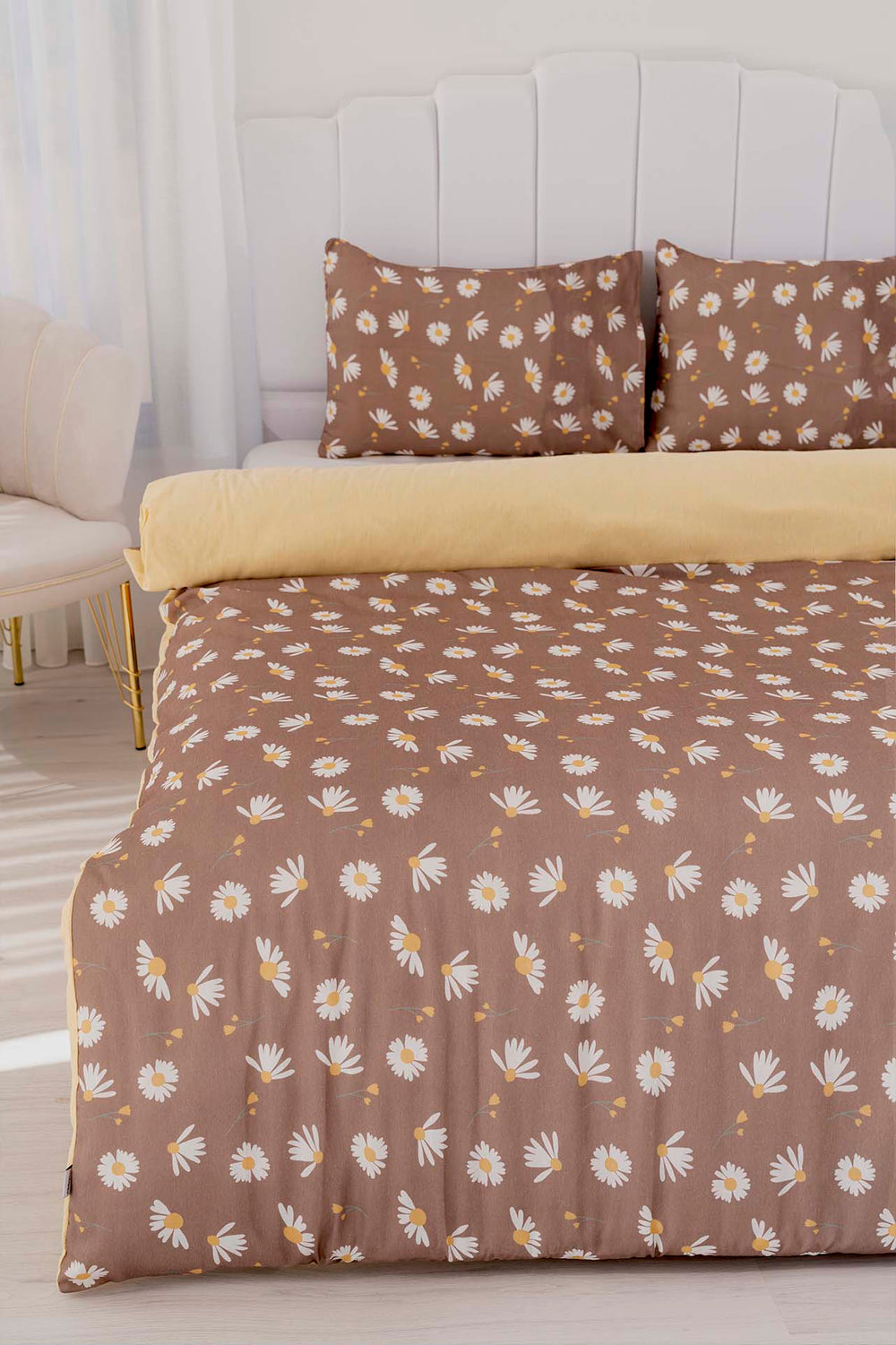 Brown Daisy Single Duvet Cover Set – Cotton
