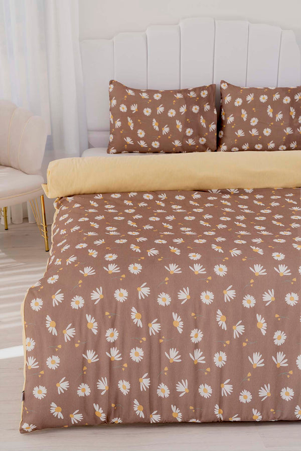 Brown Daisy Single Duvet Cover Set – Cotton