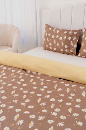 Brown Daisy Single Duvet Cover Set – Cotton