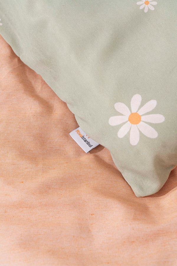 Minimal Green Daisy Single Duvet Cover Set – Cotton