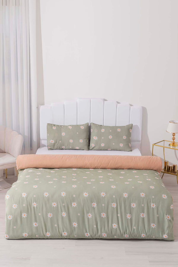 Minimal Green Daisy Single Duvet Cover Set – Cotton