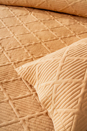 Edda Mustard Embroidered Double Bedspread Set 3-Piece Bedding Set