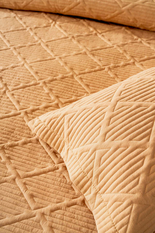 Edda Mustard Embroidered Double Bedspread Set 3-Piece Bedding Set