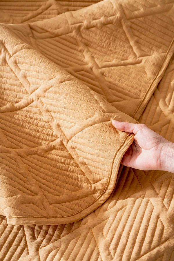 Edda Mustard Embroidered Double Bedspread Set 3-Piece Bedding Set