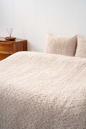 Dali Beige Zigzag Jacquard Plush Bedspread Set – 3-Piece Multi-Use Coverlet & Shams, Queen Size, 220x240 cm