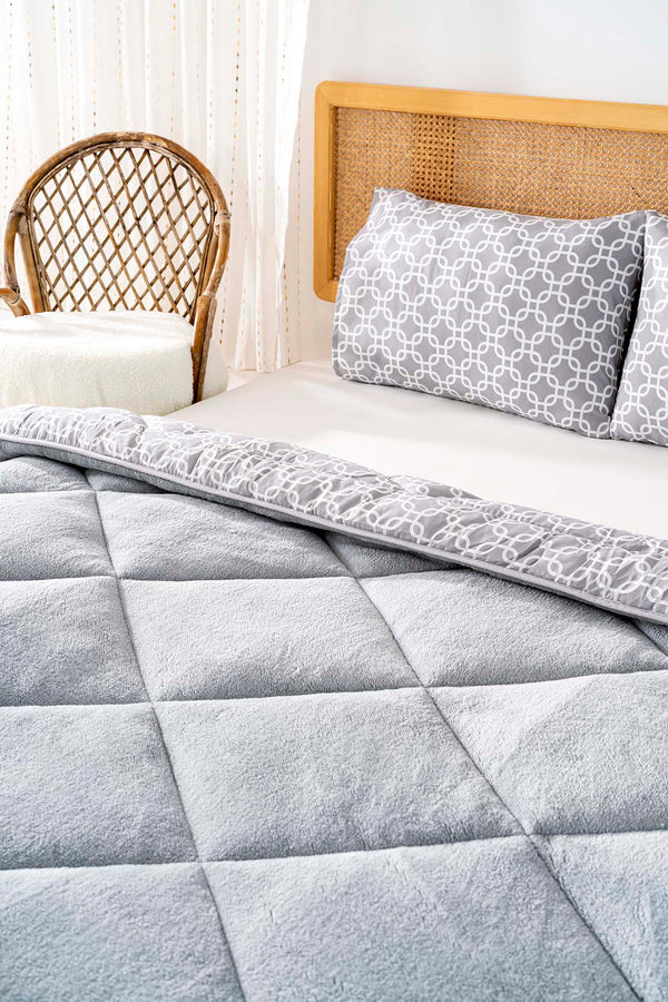 Gray Geometric Loura Double-Sided Luxury Wellsoft Duvet Set for Double Bed 195x215 cm