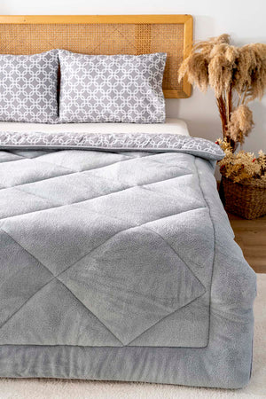 Gray Geometric Loura Double-Sided Luxury Wellsoft Duvet Set for Double Bed 195x215 cm