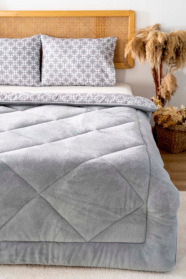 Gray Geometric Loura Double-Sided Luxury Wellsoft Duvet Set for Double Bed 195x215 cm