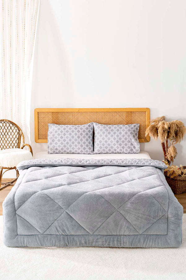 Gray Geometric Loura Double-Sided Luxury Wellsoft Duvet Set for Double Bed 195x215 cm