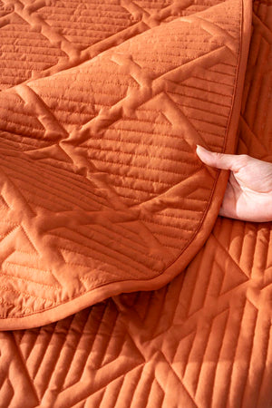 Edda Terracotta Embroidered Double Bedspread Set 3-Piece Sleep Set