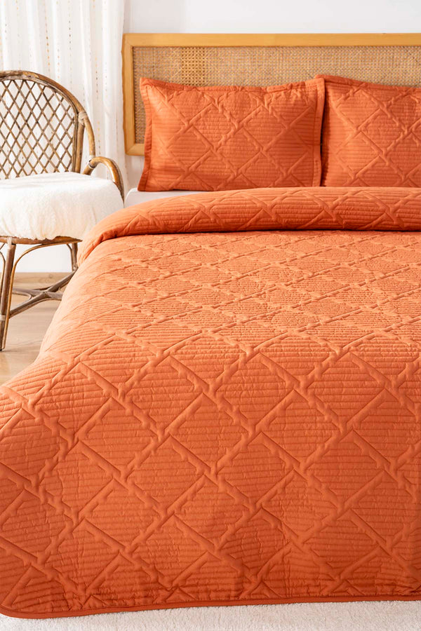 Edda Terracotta Embroidered Double Bedspread Set 3-Piece Sleep Set