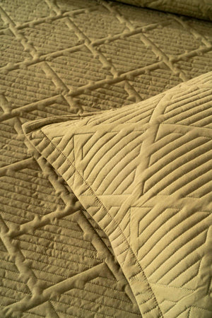 Edda Khaki Embroidered Double Bedspread Set 3-Piece Sleep Set