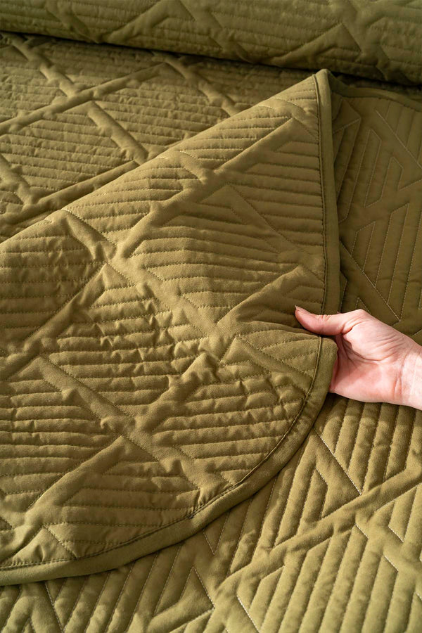 Edda Khaki Embroidered Double Bedspread Set 3-Piece Sleep Set