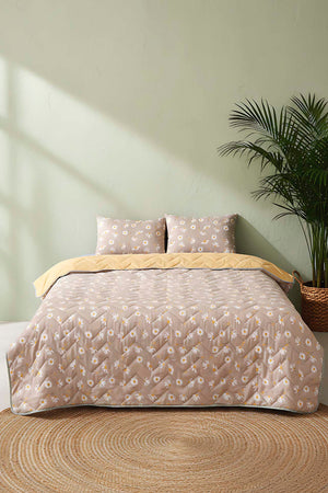 Mink Daisy Double Cotton Quilted Bedspread / Coverlet