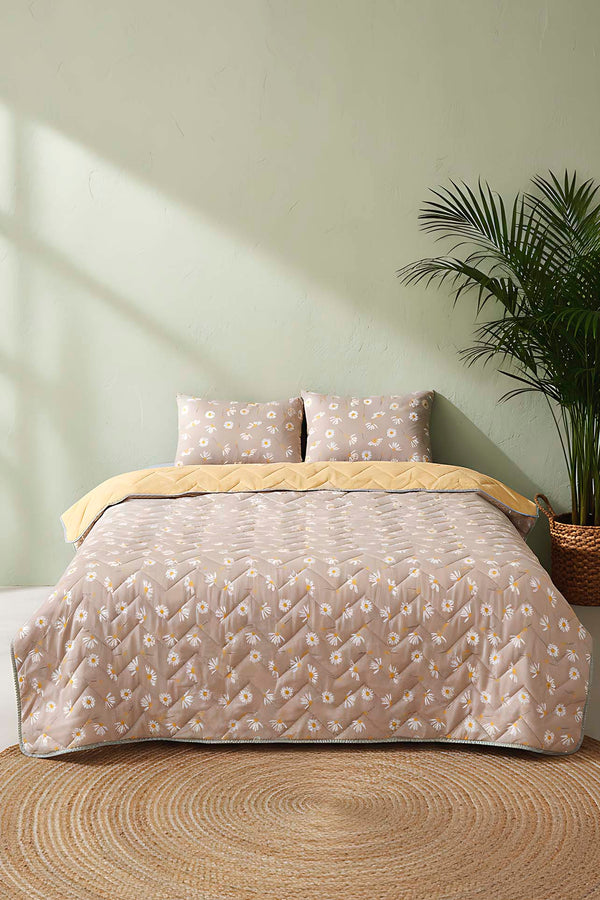 Mink Daisy Double Cotton Quilted Bedspread / Coverlet