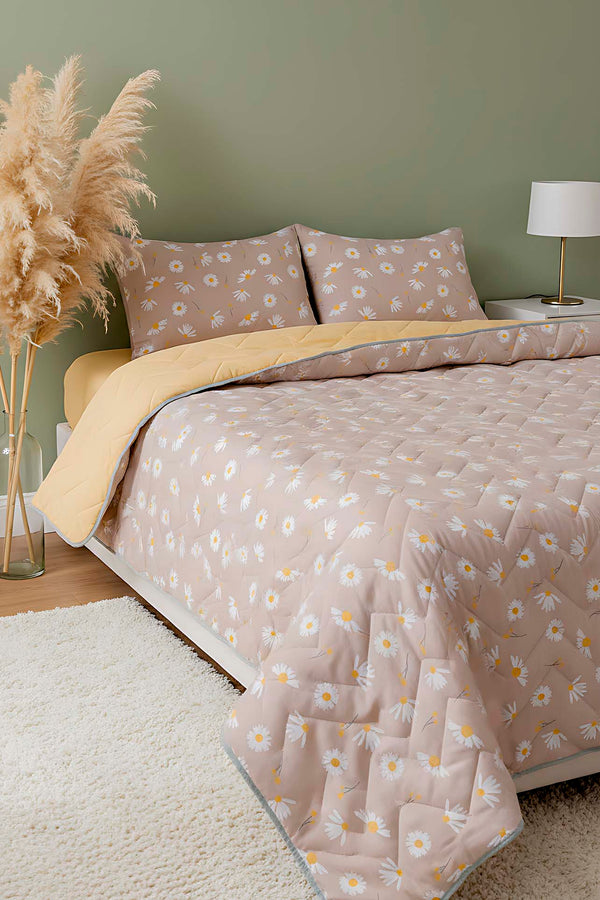 Mink Daisy Double Cotton Quilted Bedspread / Coverlet