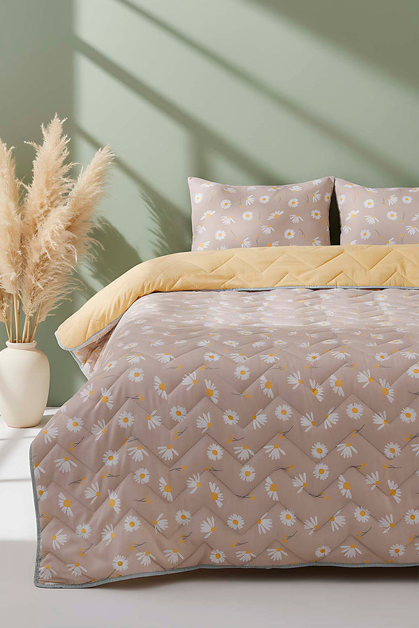 Mink Daisy Double Cotton Quilted Bedspread / Coverlet