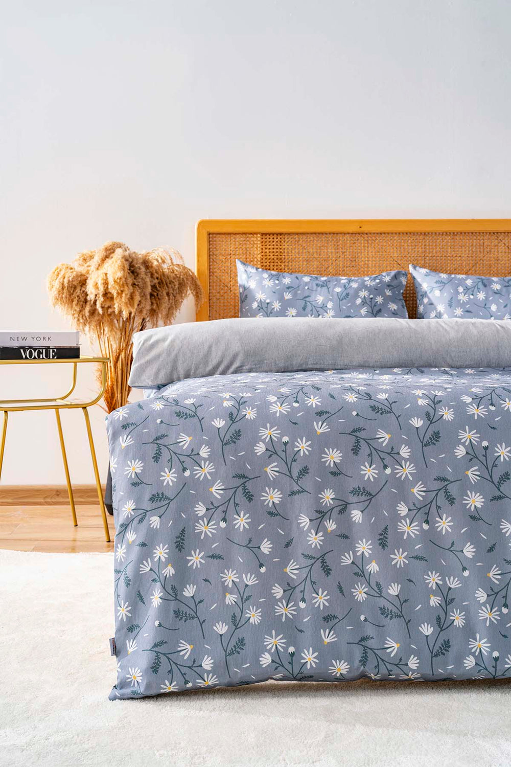 Gray Daisies Single Duvet Cover Set Cotton