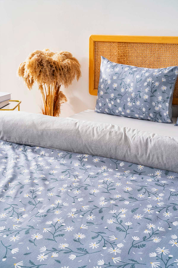 Gray Daisies Single Duvet Cover Set Cotton
