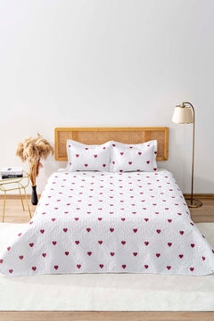 Lovely Microfiber Heart Pattern 3-Piece Bedspread Set – Multi-Use Coverlet & Shams, Queen/King Size, 235x250 cm