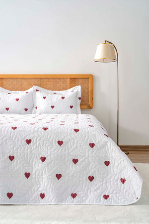 Lovely Double Micro Sleep Set 3-Piece Heart Patterned Bedspread Set