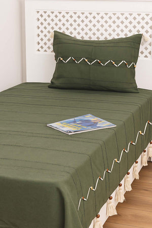 Luna Tile Striped Shepherd Stitch 100% Cotton Single Bed Cover Set